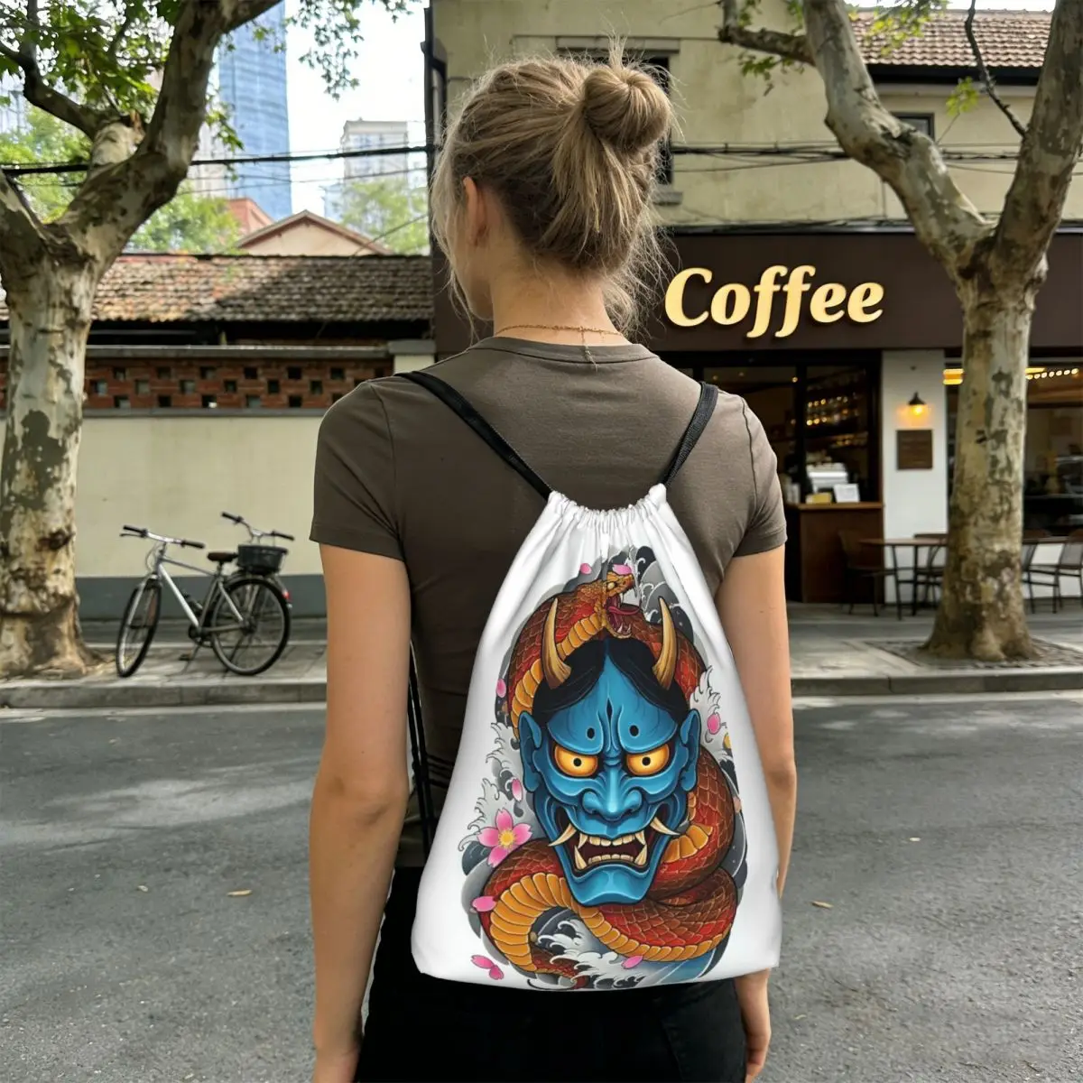 Oni Demon Gaiter Japanese Samurai Ronin Face Backpacks Casual Drawstring Bags Storage Bag Book Bags for Man Woman Students