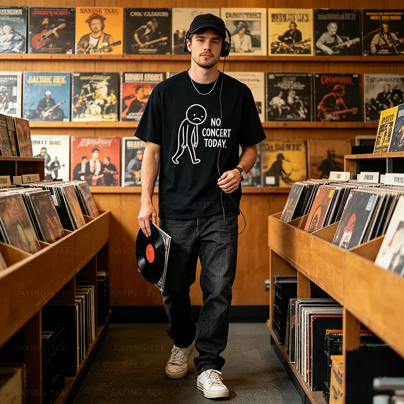 Lustiges trauriges Strichmännchen, kein Konzert heute, Musikliebhaber, Humor-T-Shirt, Y2k, verspieltes Comic-Grafik-Spruch-T-Shirt, personalisierte Streetwear – Detail 6