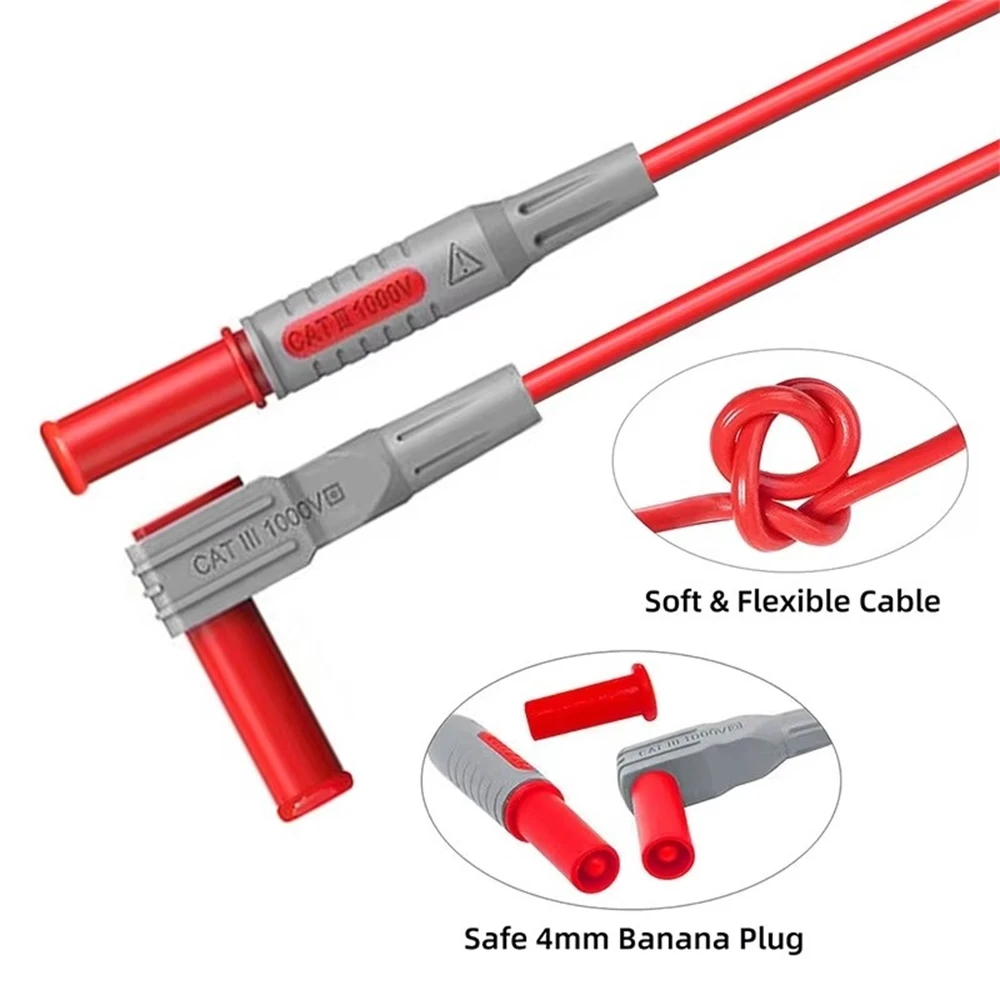 Cleqee P1033 Kabel testowy multimetru Formowany wtryskowo 4 mm wtyk bananowy Linia testowa Prosty do zakrzywionego kabla testowego — zdjęcie 4