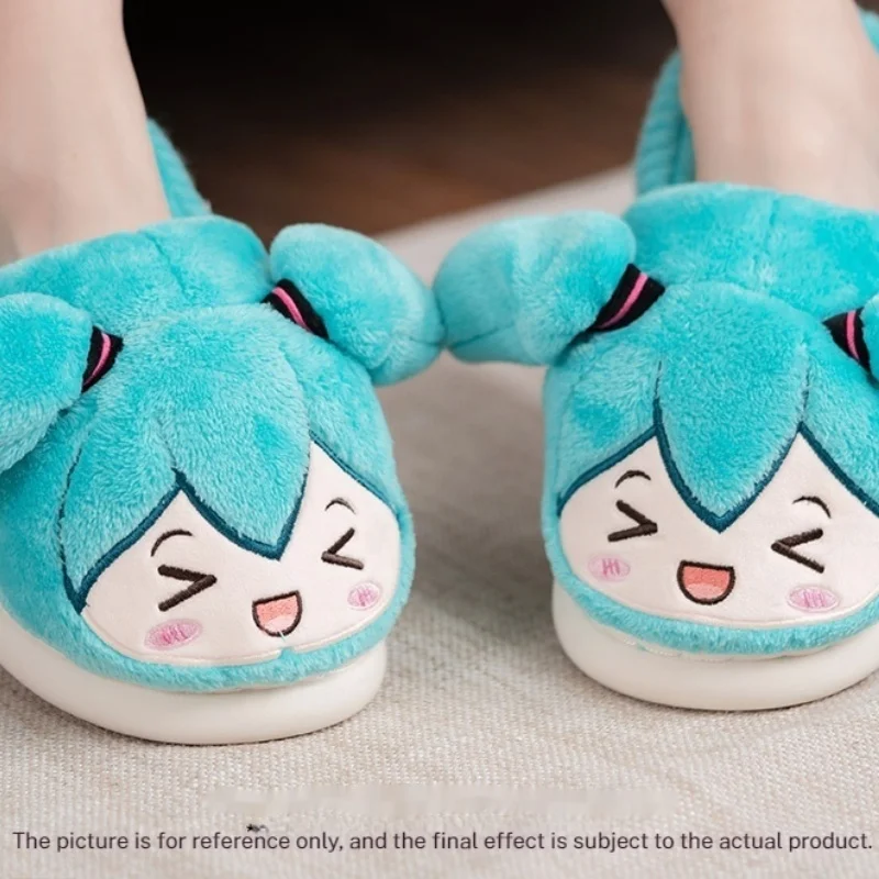 Autunno inverno Hatsune New Miku Home Shoes Anime periferiche Cartoon Cute Warm Plush Slipper Indoor antiscivolo Blue Gift Kids Adult