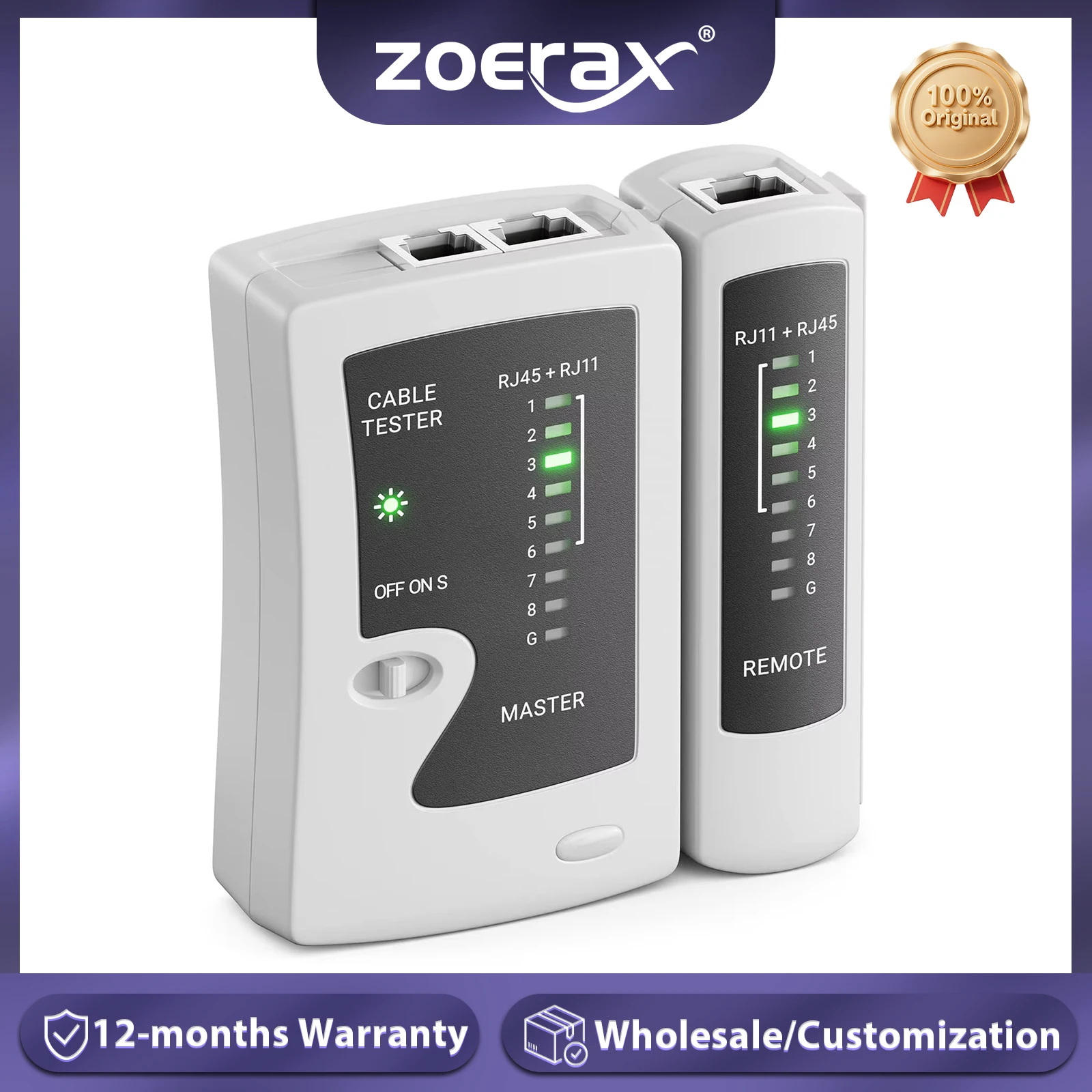 ZoeRax RJ45 Tester kabla sieciowego Narzędzie testowe Ethernet dla kabla Ethernet RJ45 LAN Cat6 Cat6a Cat5 Cat5e Cat7