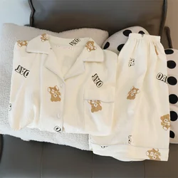 2XL Fun Letter Bear Print Pajamas for Women Cartoon Sweet Cute Casual Women 2 Piece Set Homewear Simple Sleepwear Pajamas Set