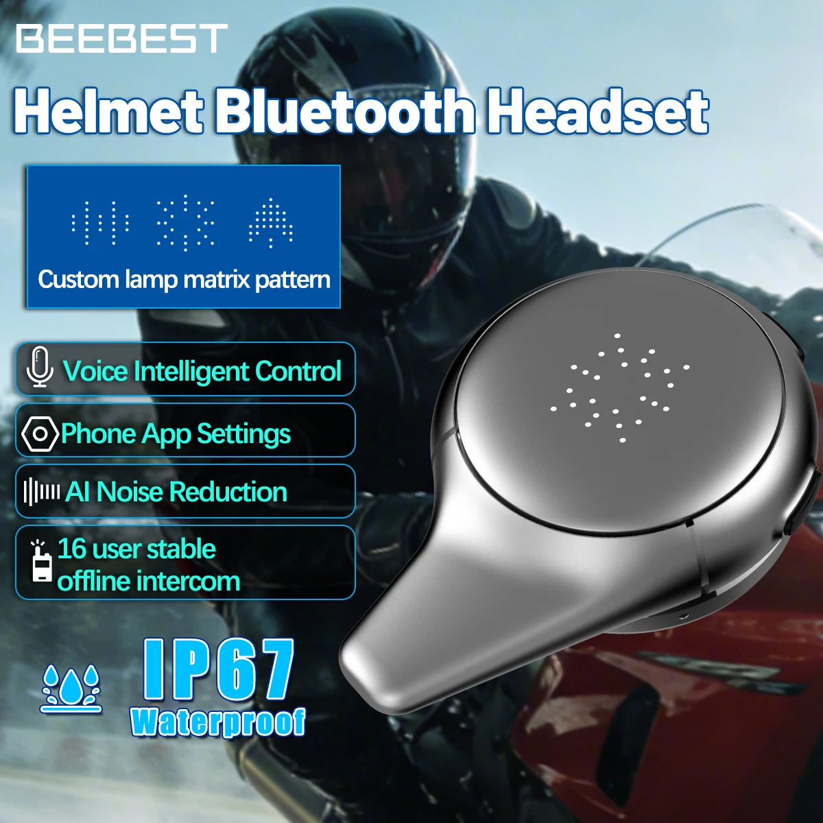 BEEBEST MeshCom Motorcycle MESH&Bluetooth Headset Intercom ,With Mesh Communication System, Parallel Audio- Intercom,16 Riders