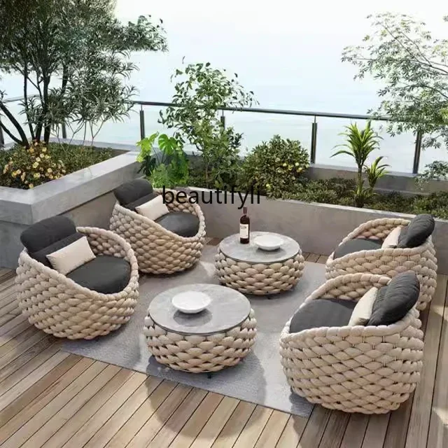 Outdoor garden rattan sofa villa courtyard leisure furniture outdoor waterproof and sun protection combination rattan sofa