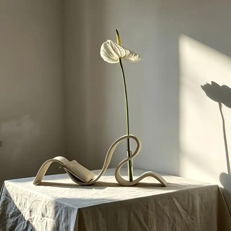 Modern 3D Printed Abstract Curved Vase And Bookend Set Sleek Aesthetic For Home Office Living Room Desktop Decoration