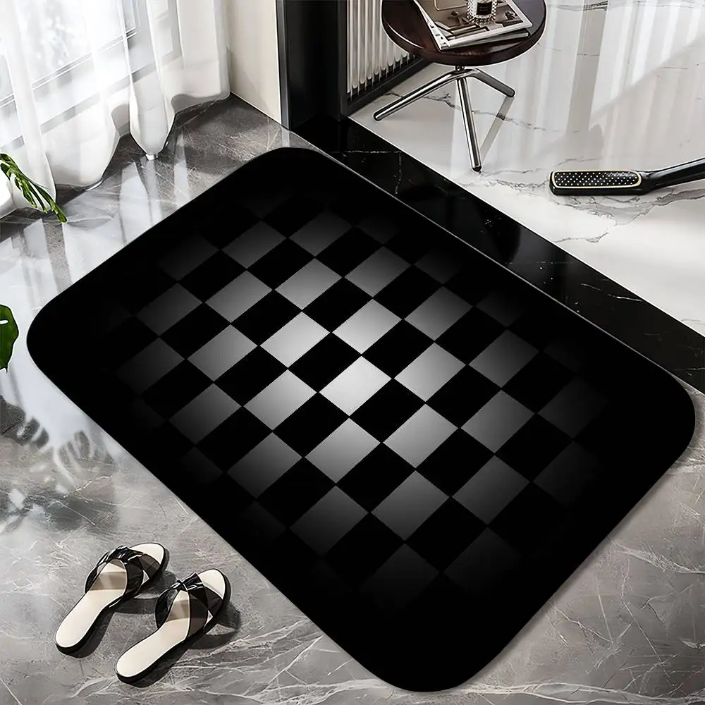 

Black And White Chess Floor Mat Printed Large Carpets Room And Bedroom Carpets Bathroom Anti Slip Door MATS Small Carpets