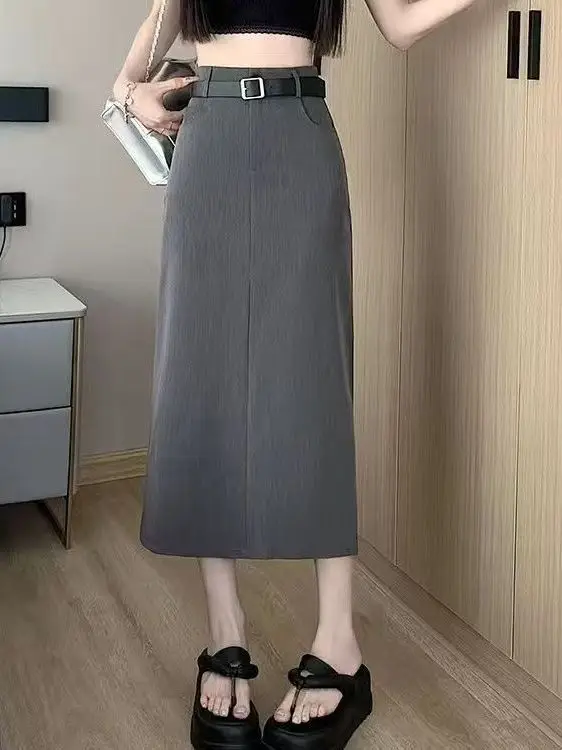 

Bla A-Line High Waist Draped Skirt Slit Suit Women's Spring Faion Slimming Straight Tube Dr Korean Sle Commute