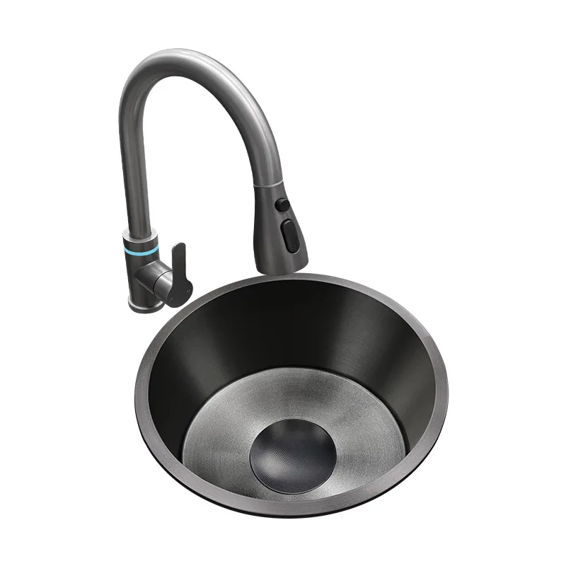 

Stainless steel, sink, handmade, round sink, black, gold, vegetable basin.