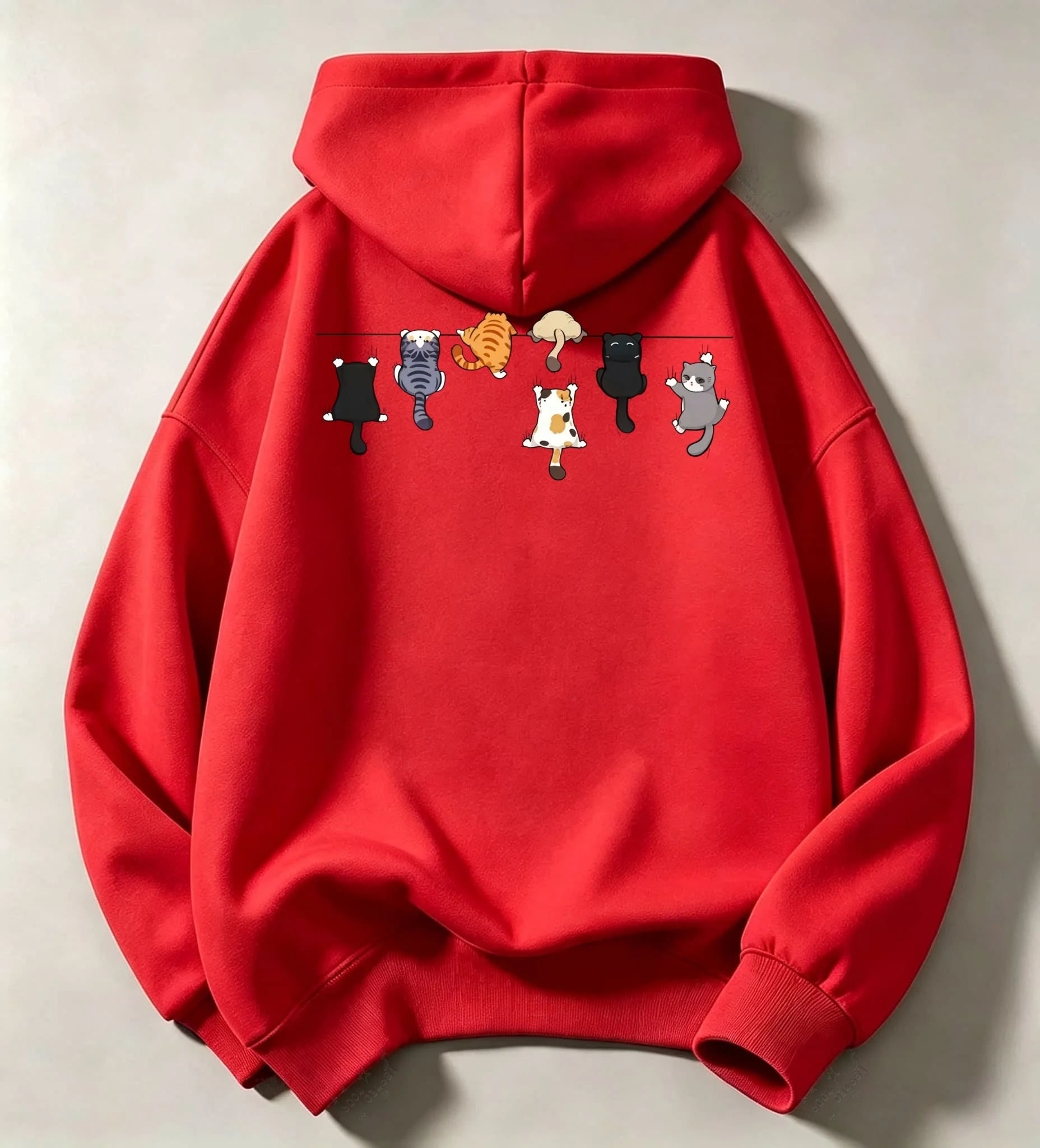Kapuzenpullover mit Cartoon-Katzenmuster für Herren, geeignet für Frühling, Herbst und Winter, lässiger Kapuzenpullover in großer Größe, Streetwear für Paare. – Detail 10