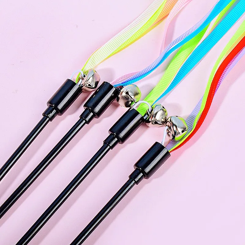 Cat Toys Colored Webbing Interactive Cat Toy with Bell Cats Teaser Stick 40cm Long Handle Webbing Tassel Toys for Cats Teasing