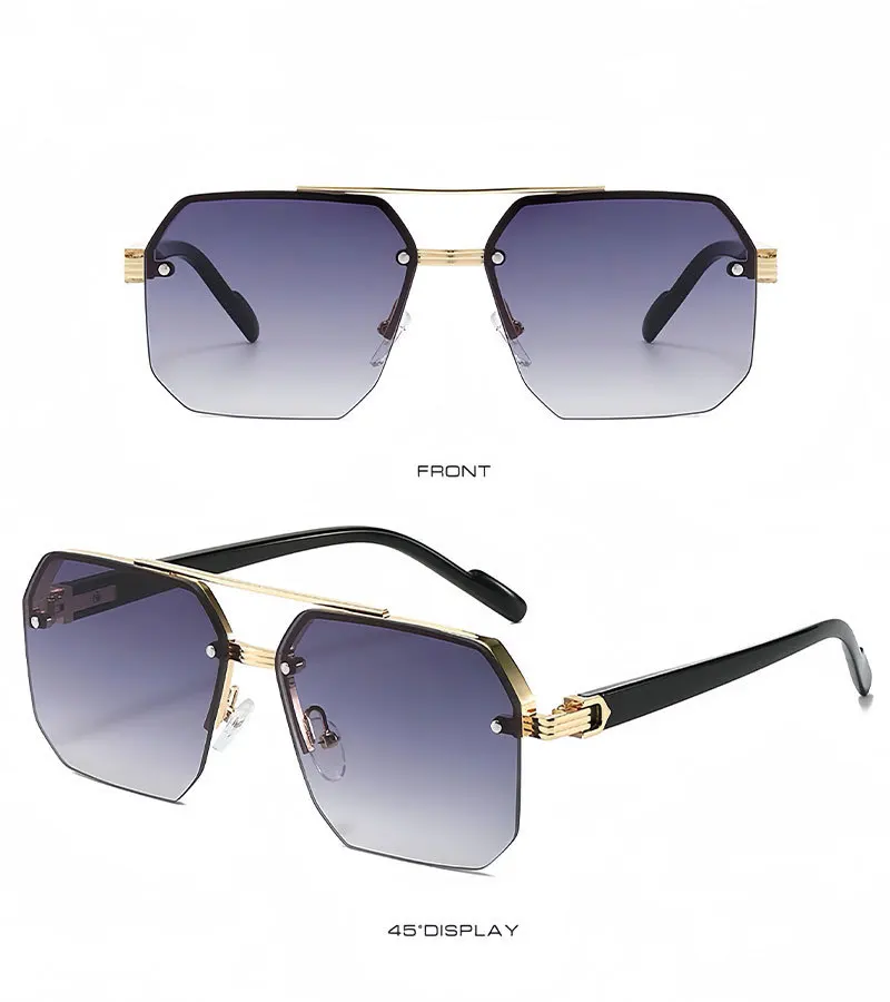 Oversize Retro Doppel Brücken Polygon Quadrat Metall Männer Sonnenbrille Mode Gradient Shades UV400 Trend Frauen Sonnenbrille – Detail 16