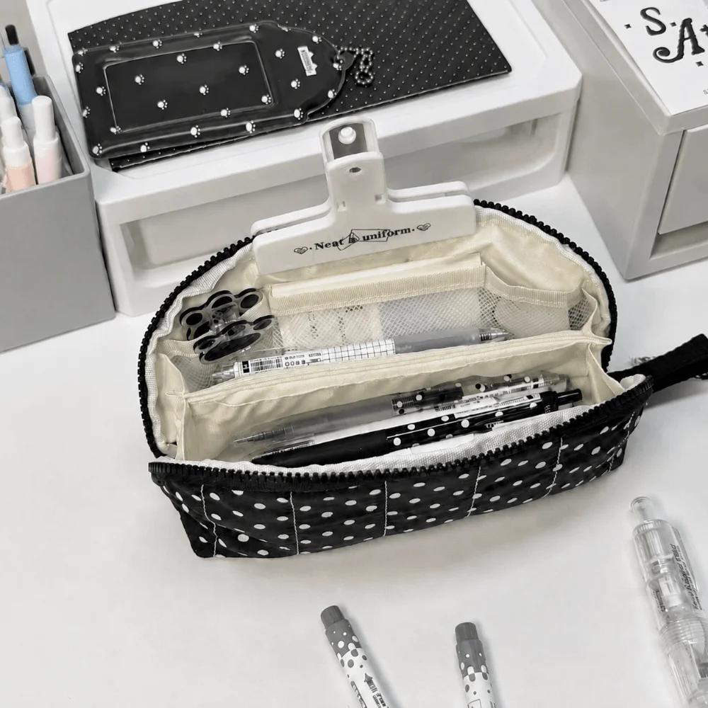 Aesthetic Polka Dot Print Pencil Case Multi-Layer Large Capacity Pen Bag Handheld Shell Shaped Pencil Pouch Gift