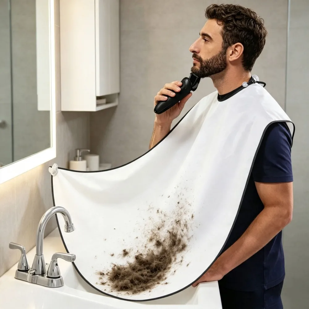 Men Shaving Apron Beard Catcher Bib, Facial Shave Hair Catching Cape Barber Cleaning Accessory Gift for Men