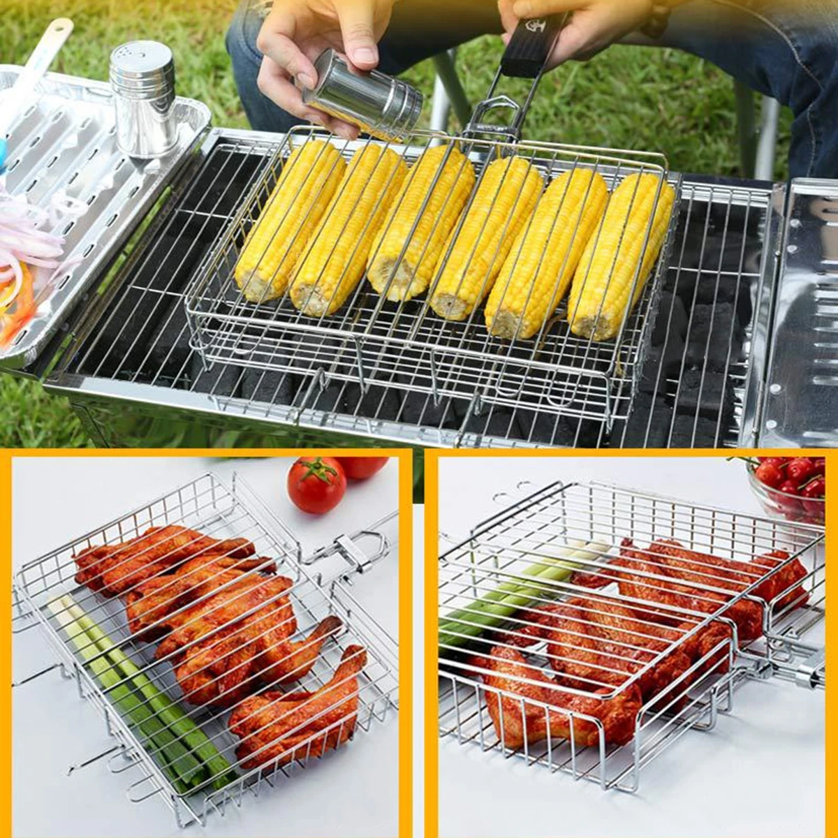

Снаружи Складная сетка для гриля из нержавеющей стали 304, гриль для барбекю, коммерческое барбекю, фанера, ломтик, выстрел
