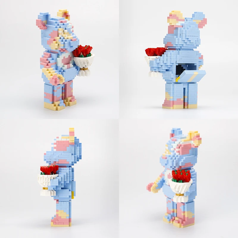 Kit De Bloques De Construcción Oso Con Rosa – Mini Figurita DIY Para San Valentín Y Decoración De Bodas (19,5 Cm)