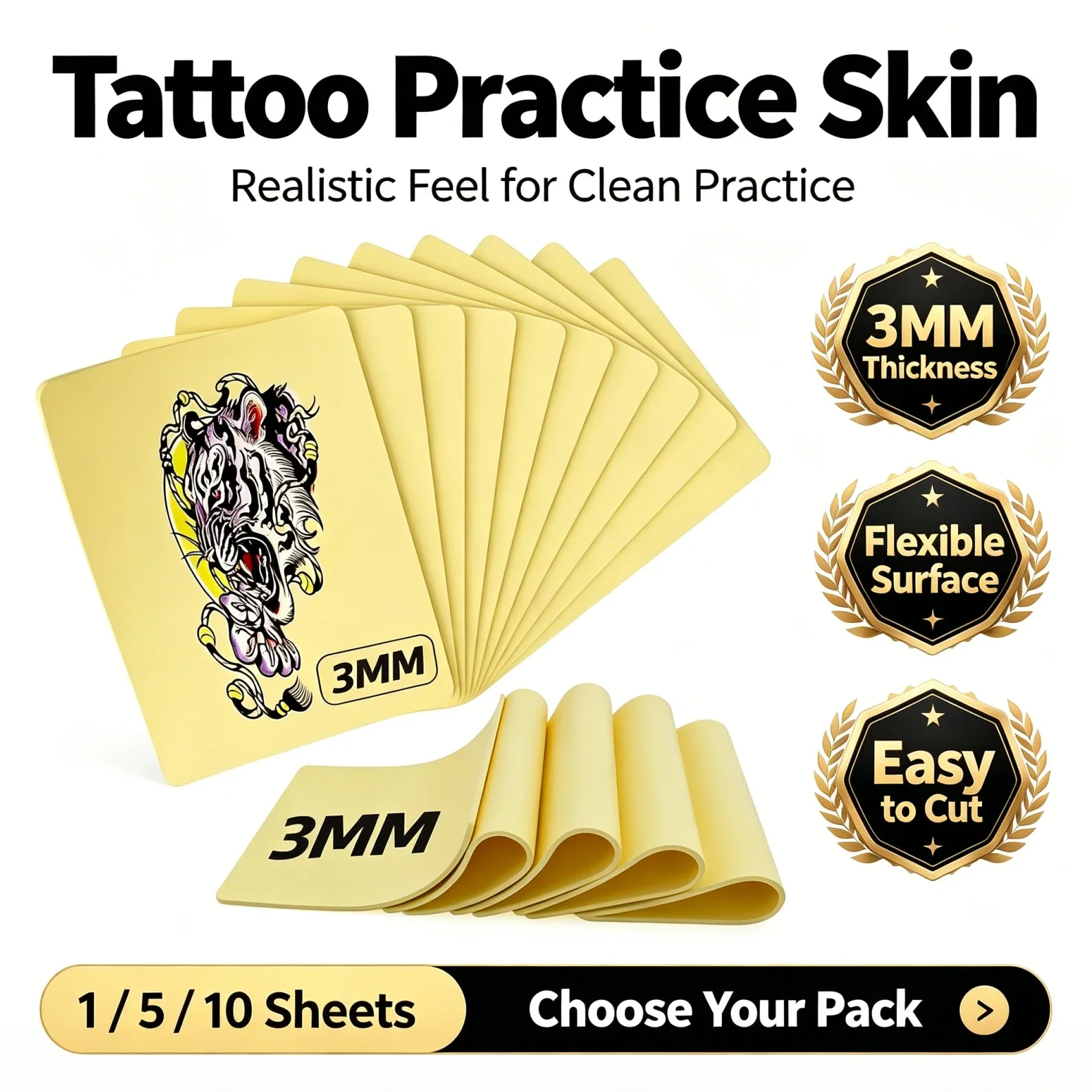 3MM Tattoo Practice Skin Blank Silicone Double Sides Fake Tattoo Training Skin for Tattoo Artist Beginner Tattoo Accessories