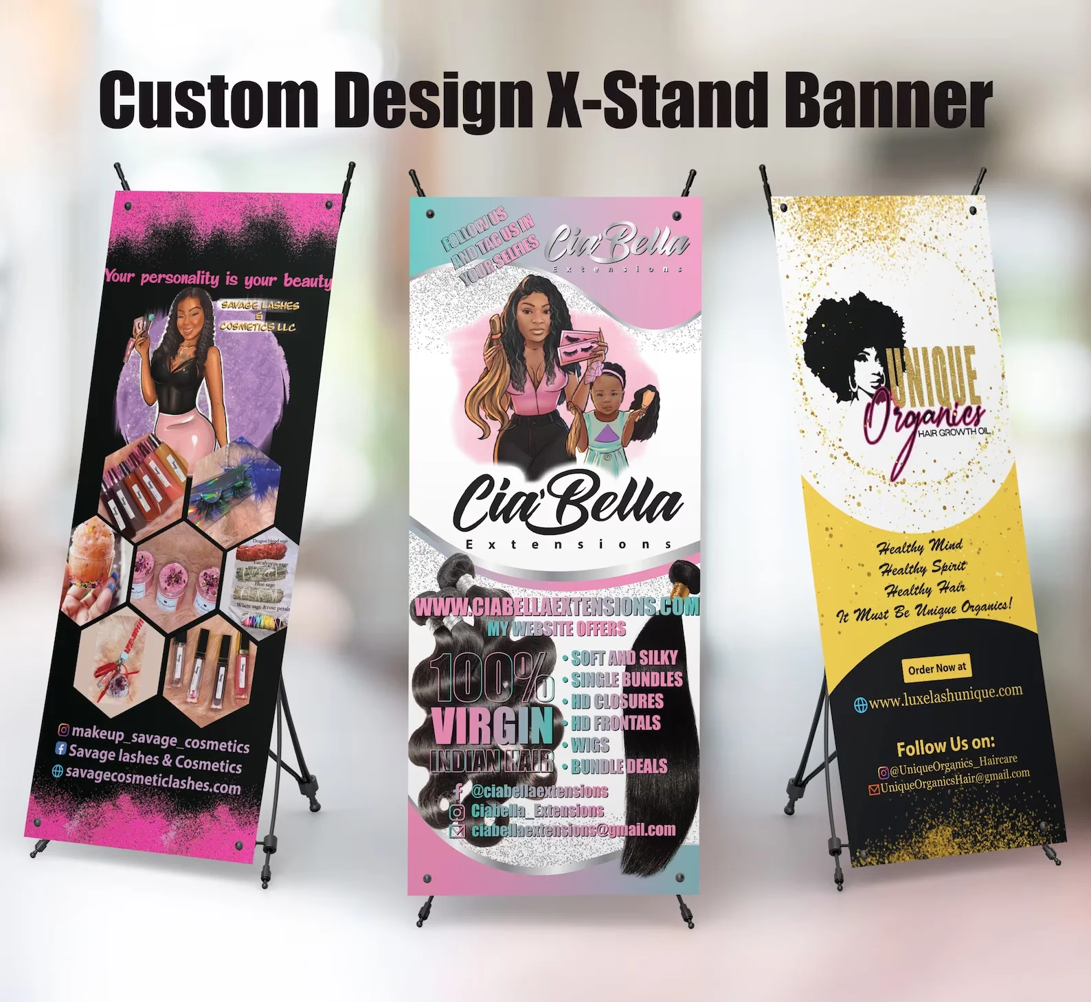 

Custom X Stand Baby Shower Banner, Retractable Backdrop, Personalized Text and Logo, Full Color