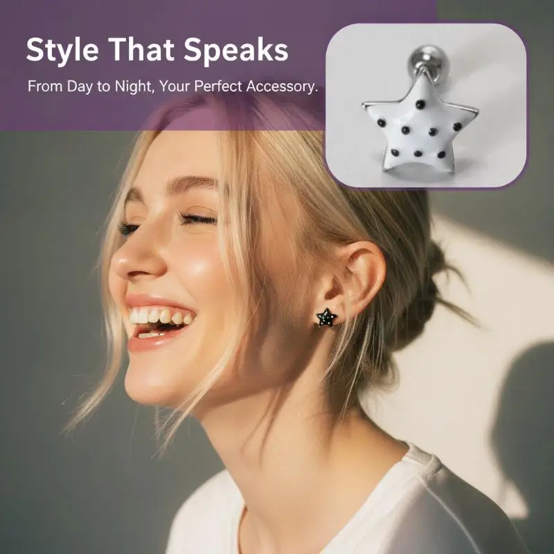 1 Pair Cute Polka Dot Star Stud Earrings Hypoallergenic Screw Backs For Daily Wear Casual Outings Jewelry