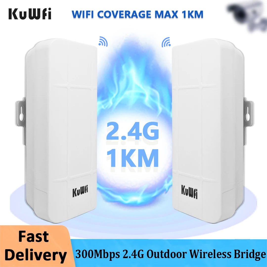 KuWFi Outdoor Wifi Router 300Mbps 2.4G Wireless Bridge Wifi Repeater Extender Long Range Point to Point 1KM AP For IP Cameras