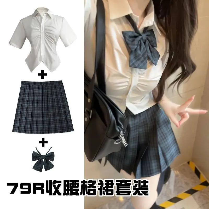 

JK Uniform Pure Desire Tied Slim Fit Waist Trimming Short-Sleeved Shirt Outfit Summer Sweet Girl Student Skirt Full Set