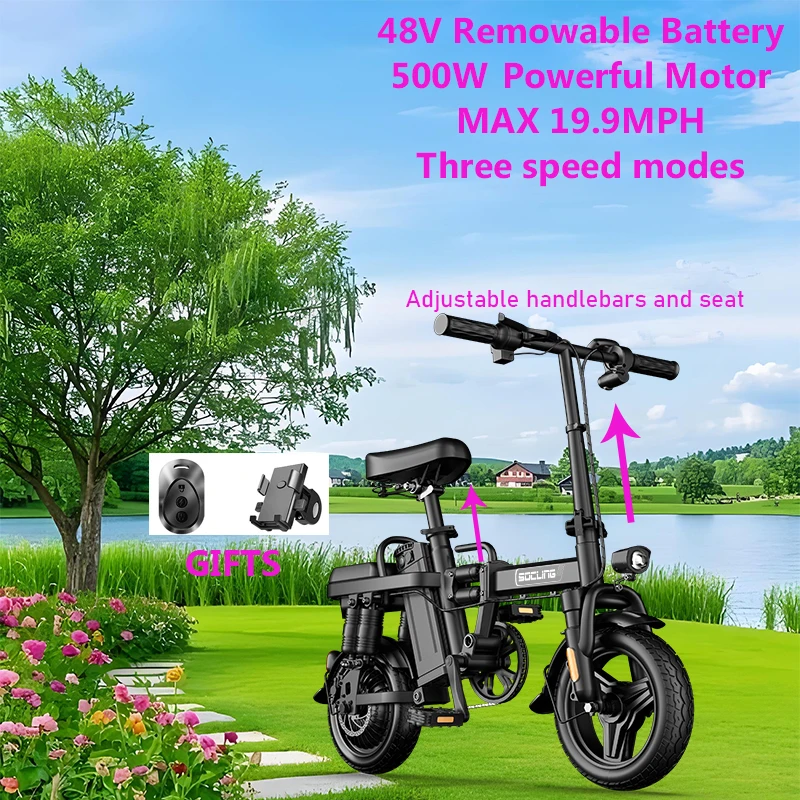 G11-14'' Foldable Commuter Ebike 500W Motor,48V Removable Battery Max 19.9MPH Disc Brake with 4 Shock Absorption Mini Electric Bicycle for Adults,College Students, Commuters & Urban Riding E-Bike image 1
