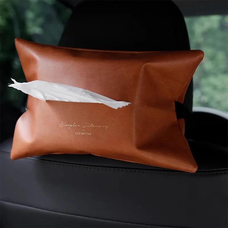 Luxury Hanging Leather Car Tissue Box Cover Waterproof High-end Seat Back Paper Storage Case Handkerchief box for Home Office