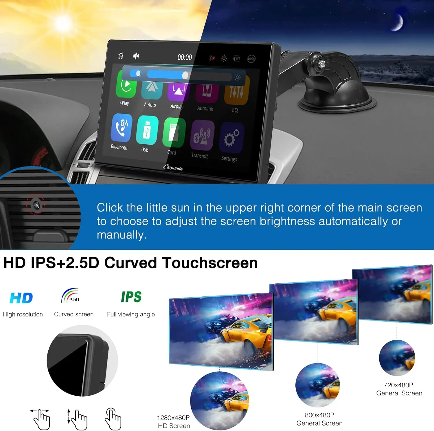 Pro Portable Carplay & Android Auto with Dula Bluetooth, 9 inch 1080P Touch Screen,