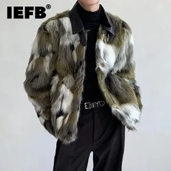 IEFB Autumn Men‘s Faux Fur Jackets Jacquard Fur Vintage Coat Single Breasted Lapel Niche Design Fashion Clothing Trend 24X3132