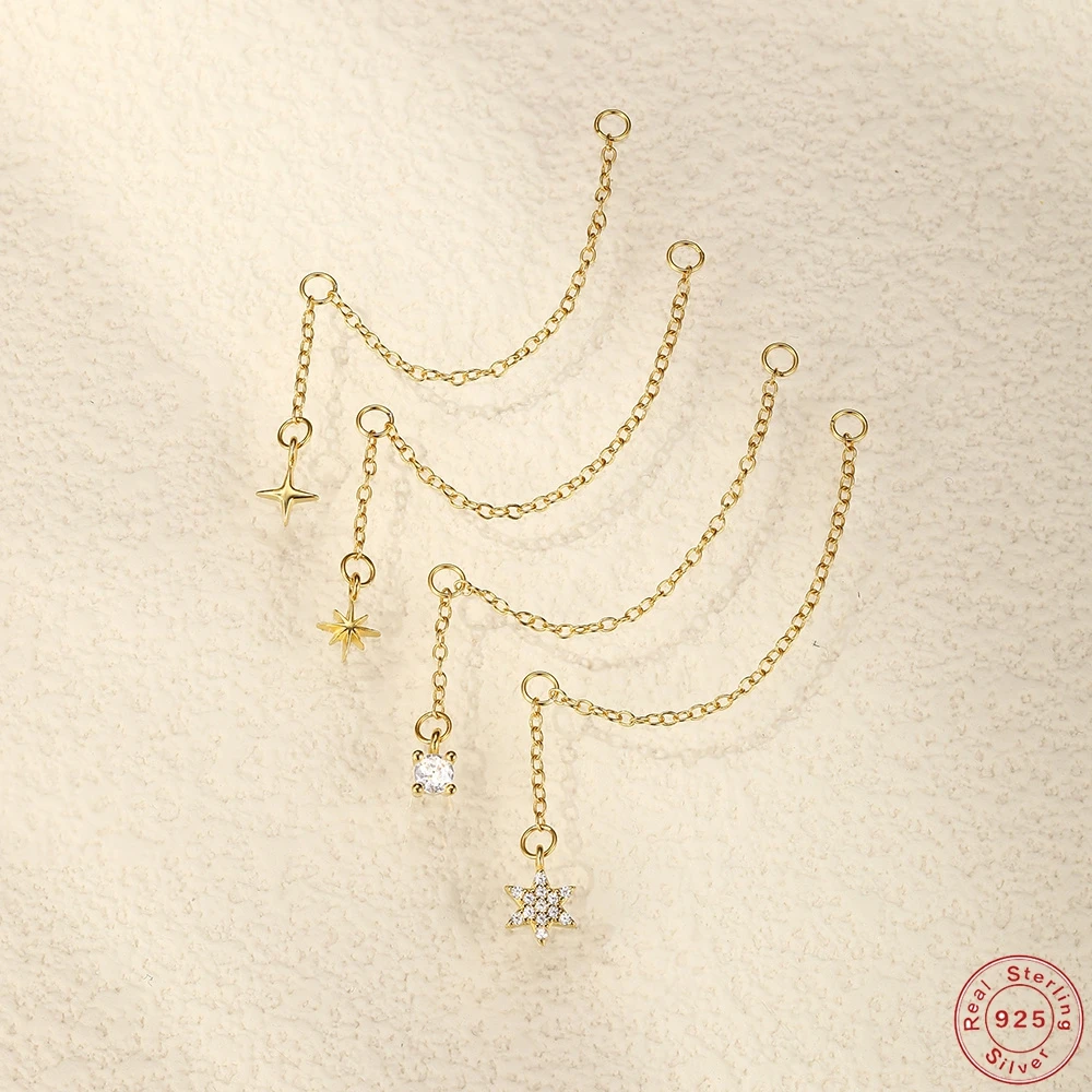 AIDE 925 Sterling Silver 4cm Chain Circel Adjustable Chain For Hoops Piercing Pendientes Rock Punk Jewelry Fit Studs Clips