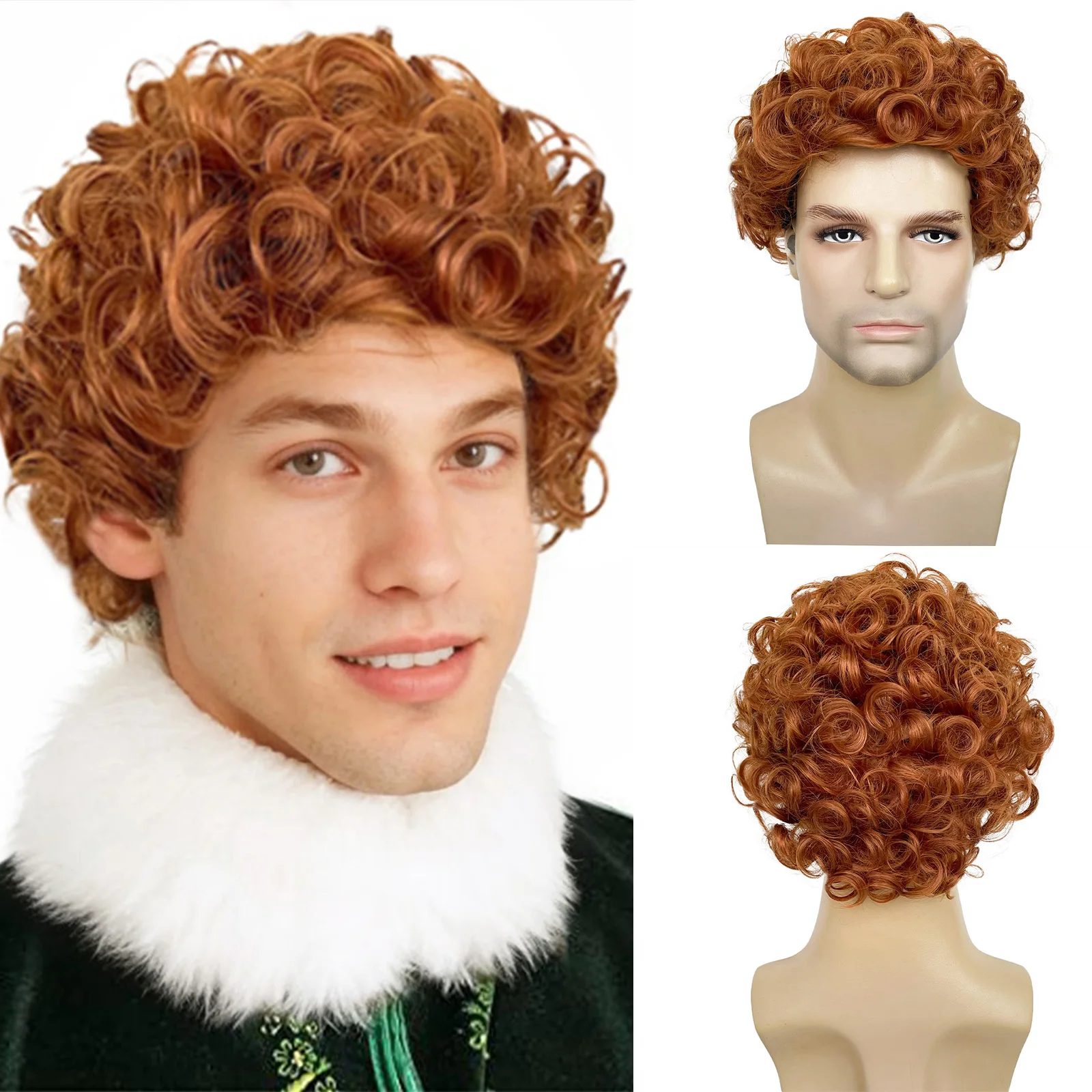 BCHR Elf Wig Curly Brown Wig Men Cosplay Holiday Party Costumes Full Wigs for Christmas Halloween