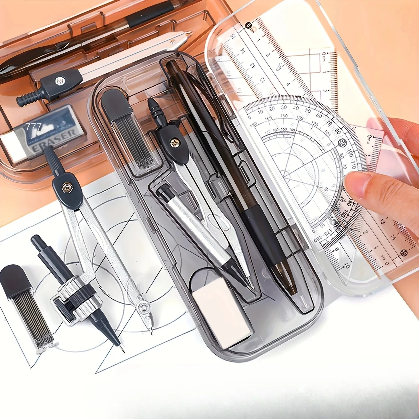 Complete Mathematical Drawing Instrument Kit,, Portable Geometry Stationery for School Office, Ideal Back to School Gift
