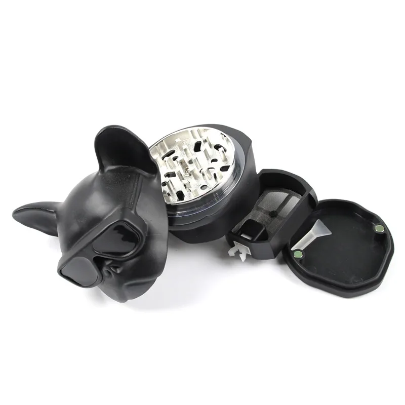 55mmZinc alloy dog head cigarette grinder, three-layer tobacco shredder with drawer dog head grinder