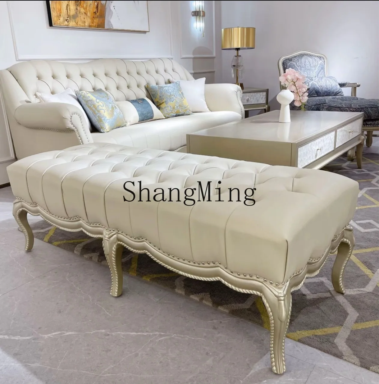 ZYY household bedside bedroom solid wood sofa bed stool light luxury household stool