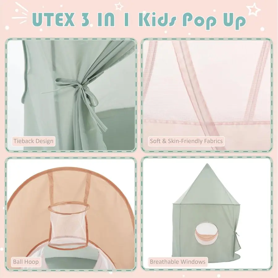 Tenda da gioco per bambini con tunnel, tenda da gioco pop-up 3 in 1 con pozzo di palline, tunnel da gioco per bambini piccoli, ragazzi, ragazze, interni ed esterni
