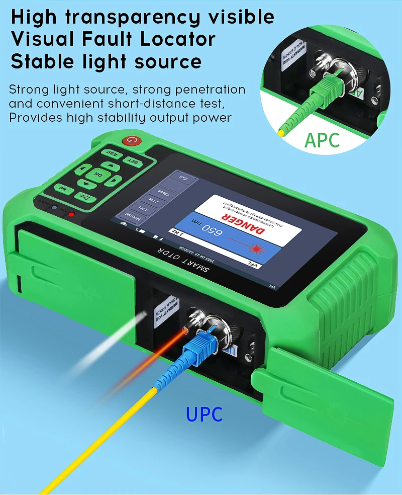 Imagem -03 - Mini Otdr Fibra Óptica Refletômetro Funções Vfl Ols Opm Mapa de Eventos Cabo Ethernet Tester 22 db 24db para 80km