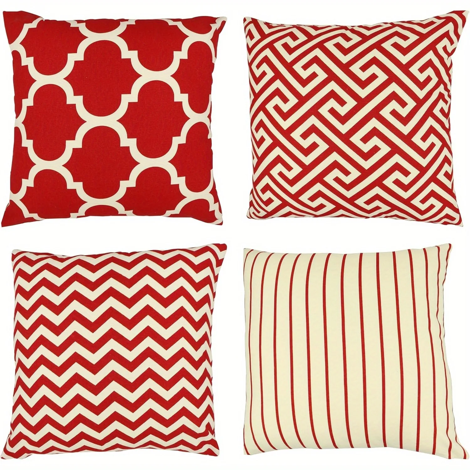 Set of 4 Throw Pillow Covers Modern Cushion Cases Geometric Lattice Stripe Chevron Boho Decor for Home Living Room Bedroom