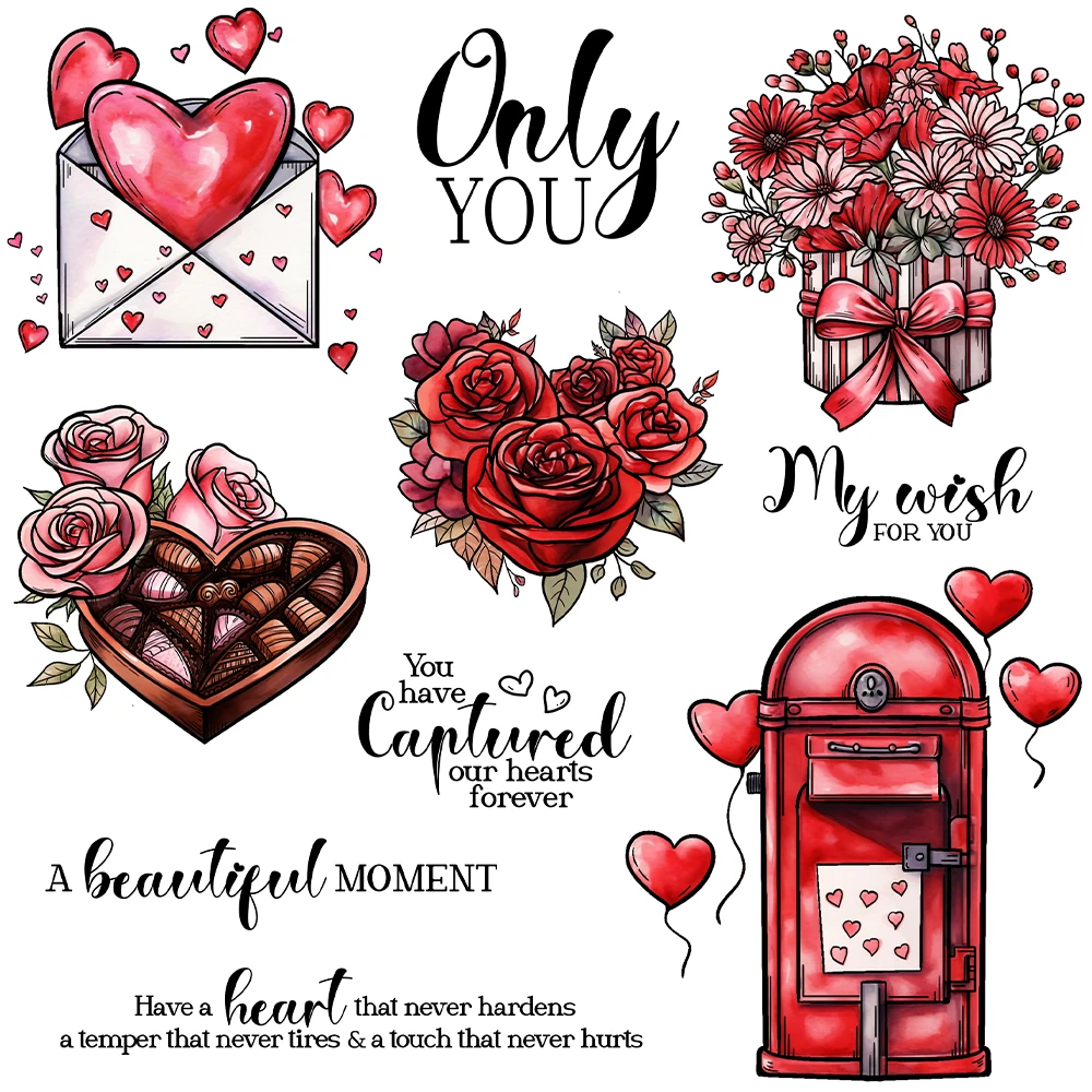 Mangocraft Heart Roses Chocolate Post Box Clear Stamps DIY Scrapbooking Supplies Silicone Stamp For Card Album Valentine's Gifts