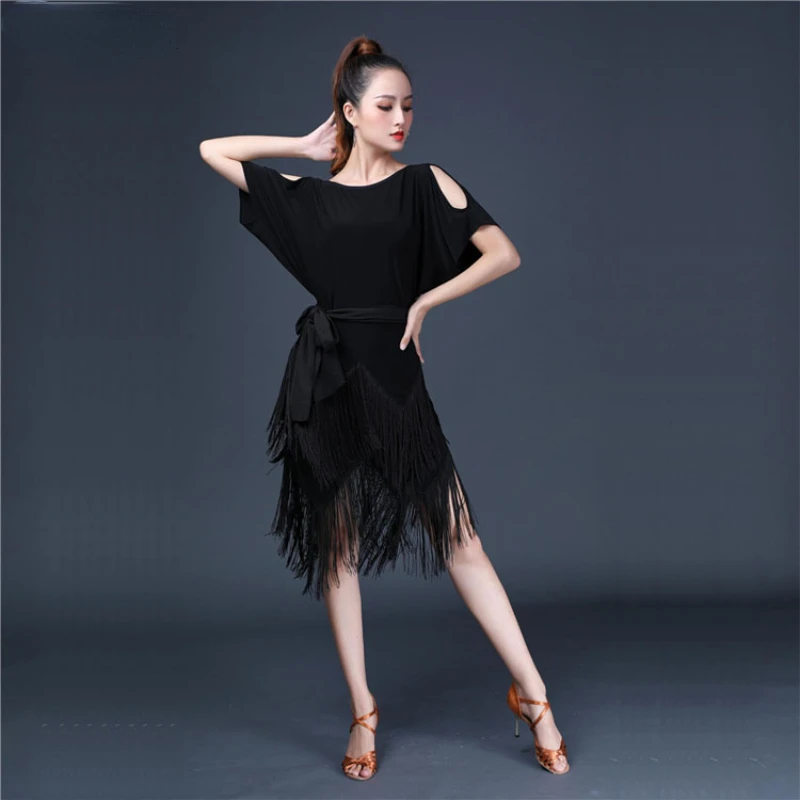 

Women Latin Dance Wear Ballroom Dress Samba Tango Cha Cha Costume Party Dresses Black Competition Dress Stage Performance