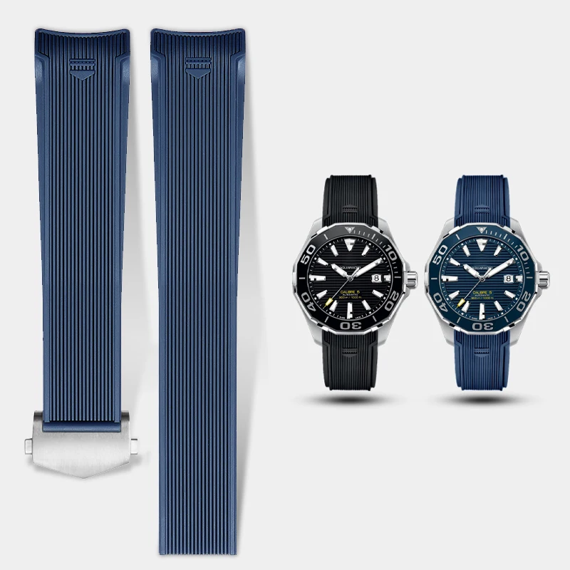 22mm For Tag Heuer CARRERA AQUARACER 300 WAY201A WAY211C Watch band Curved end Rubber Silicone Strap men Stainless steel buckle