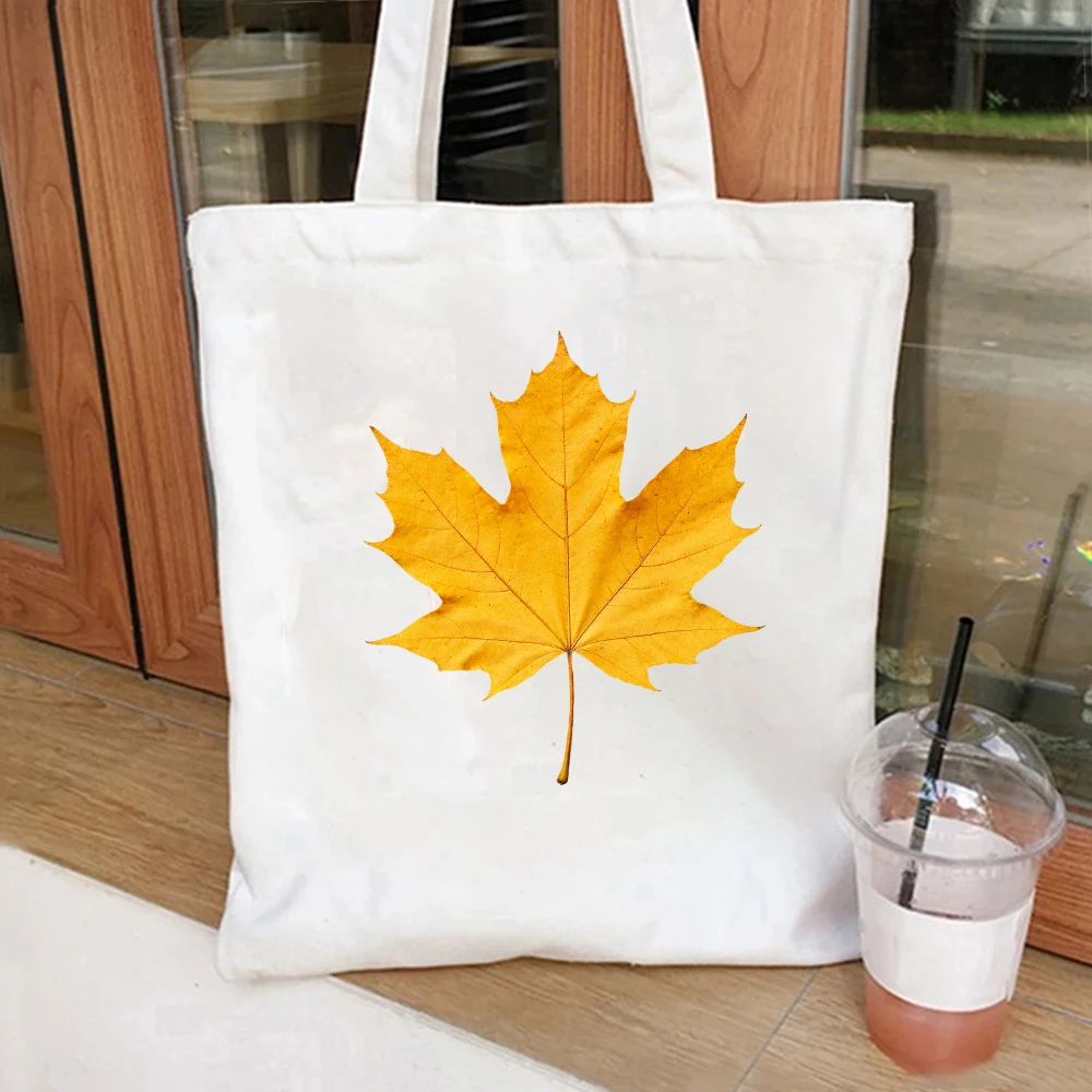 

Yellow Maple Leaf Canvas Tote Bag Autumn Floral Shoulder Bag