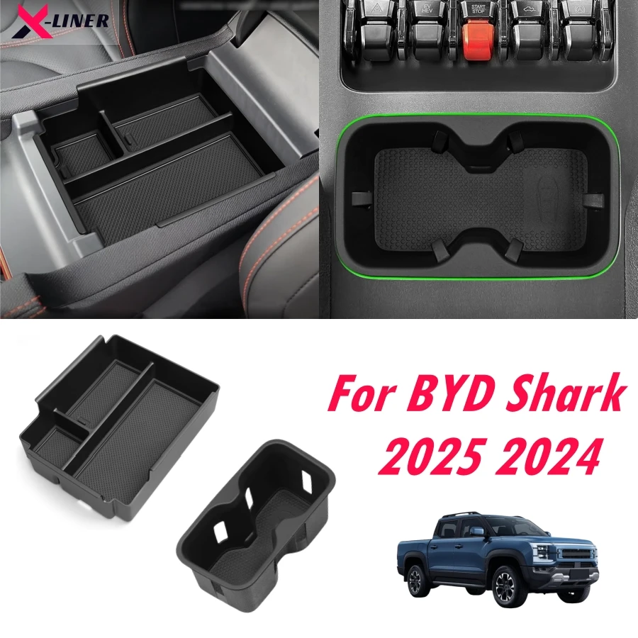 

Center Console Organizer Box For BYD Shark 2025 2024 Cup Holder Insert Drinks Holder Box Organizer BYD Shark Armrest Tray