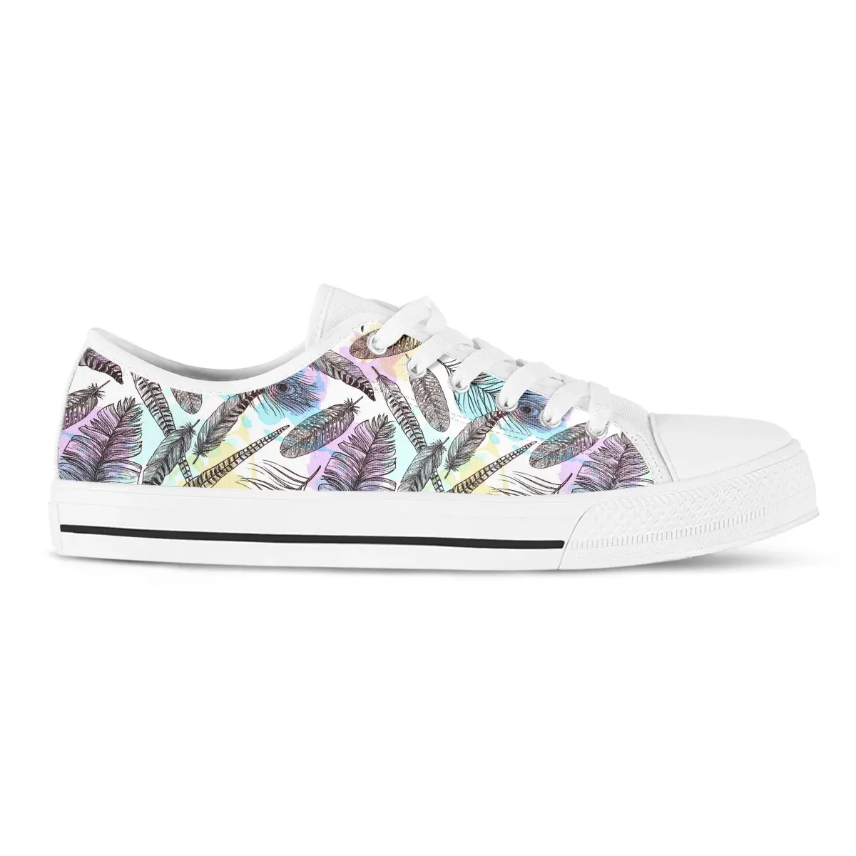 Colorful Feather Design Teen Girls Fashion Vulcanized Shoes Women Sport Running Sneaker Purple Butterfly Design Flat Shoes