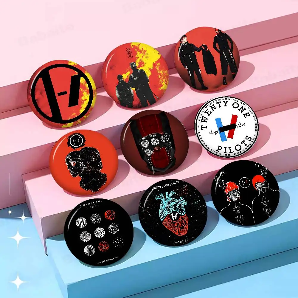 Popular T-Twenty One Pilots Band Cartoon Brooches Badge Round Handmade Brooch Lapel Pins Jewelry for Backpack Clothes Gifts