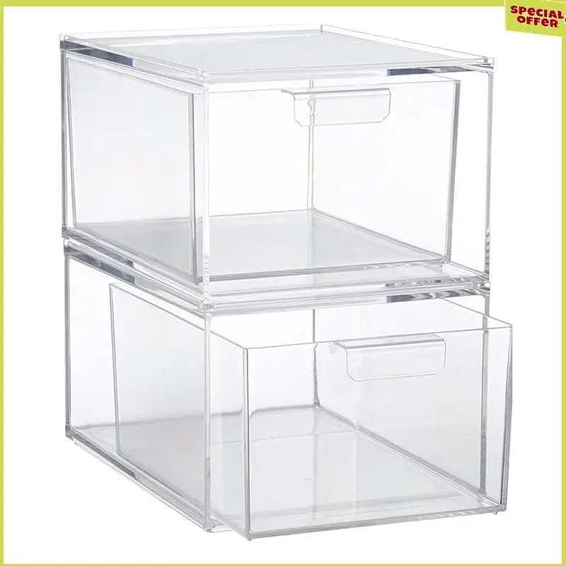 

A34R Stackable Clear Plastic Organizer Drawers 4.5-Inches Tall Organize Cosmetics And Beauty Supplies