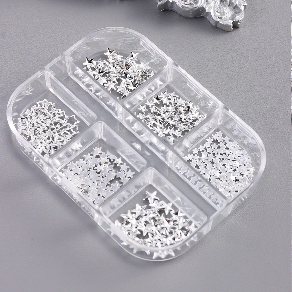 6Girds 골드 실버 스타/보우 네일 아트 참 반구형 진주 투명 라인스톤 네일 젬스 속이 빈 별 네일 리벳 스터드 장식