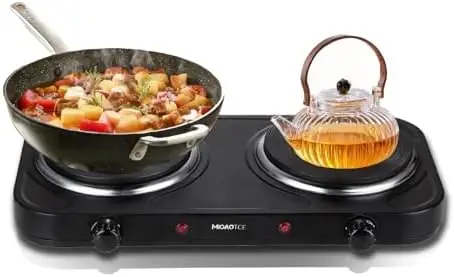 

Double Burner Electric Hot Plate 1800W, Cast Iron Cooktop for Home, Dorm & Camping, Adjustable Temp