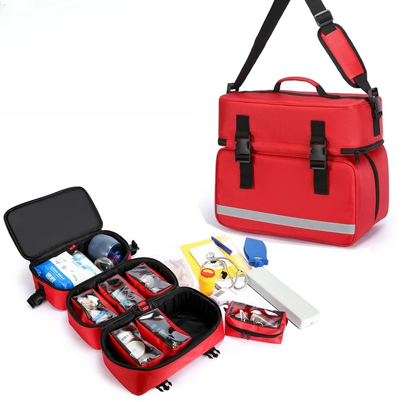 Wear-resistant Oxford fabric first aid kit with multiple pockets and multi-section design, large capacity, waterproof backpack
