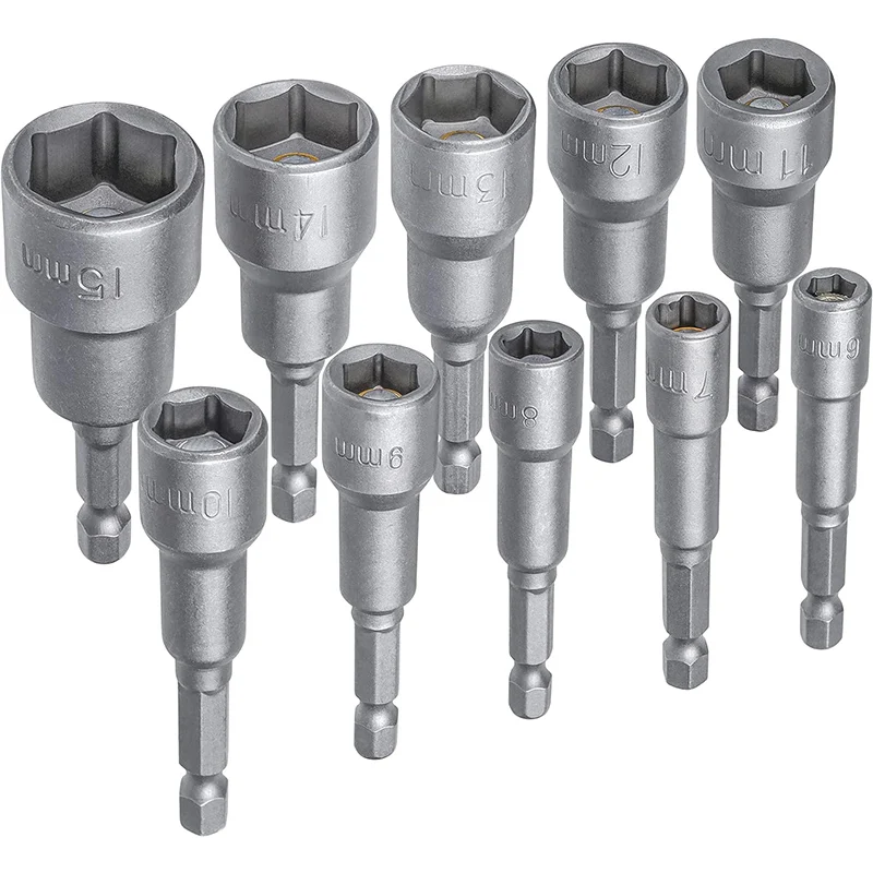 6-19MM1/4” Impact Socket Magnetic Nut Screwdrive Power Drill Bit Set Adapter Bolt Drivers Repairing Tool
