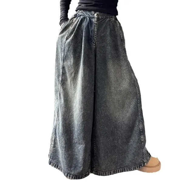 Y2k Pants Full Length Washed Do Old Mid Vintage Bleached Jeans Women Clothing Promotion