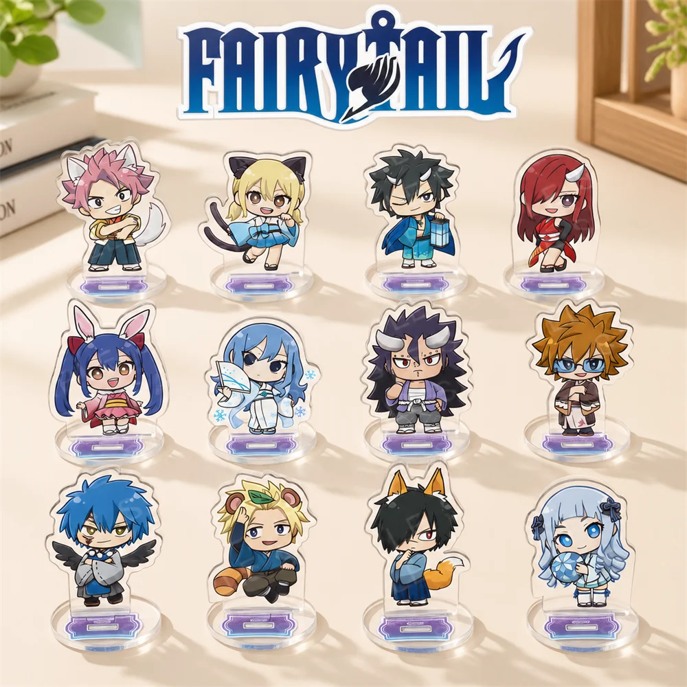 Fairy Tail Cute Chibi Kemonomimi 10cm Acrylic Stand Figures Keychain Anime Desktop Tabletop Ornament Otaku Fans Collectible Gift